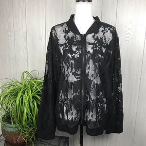 Fairchild black lace see through long sleeve lightweight jacket full zip